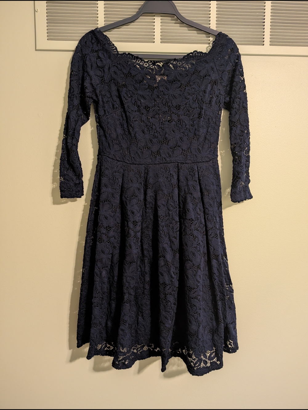 Lace Fit & Flare Dress - Navy Blue